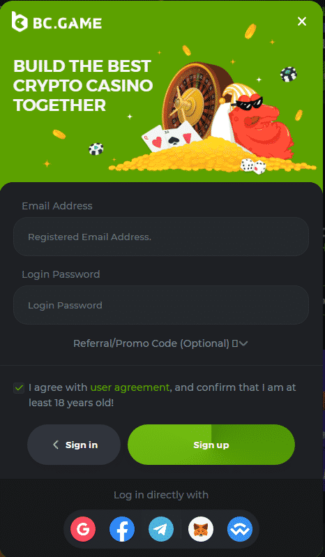 Registration Process @BC.Game Casino
